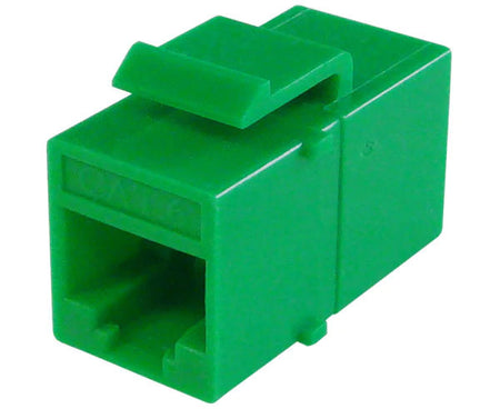 Green cat6 inline coupler with keystone latch.