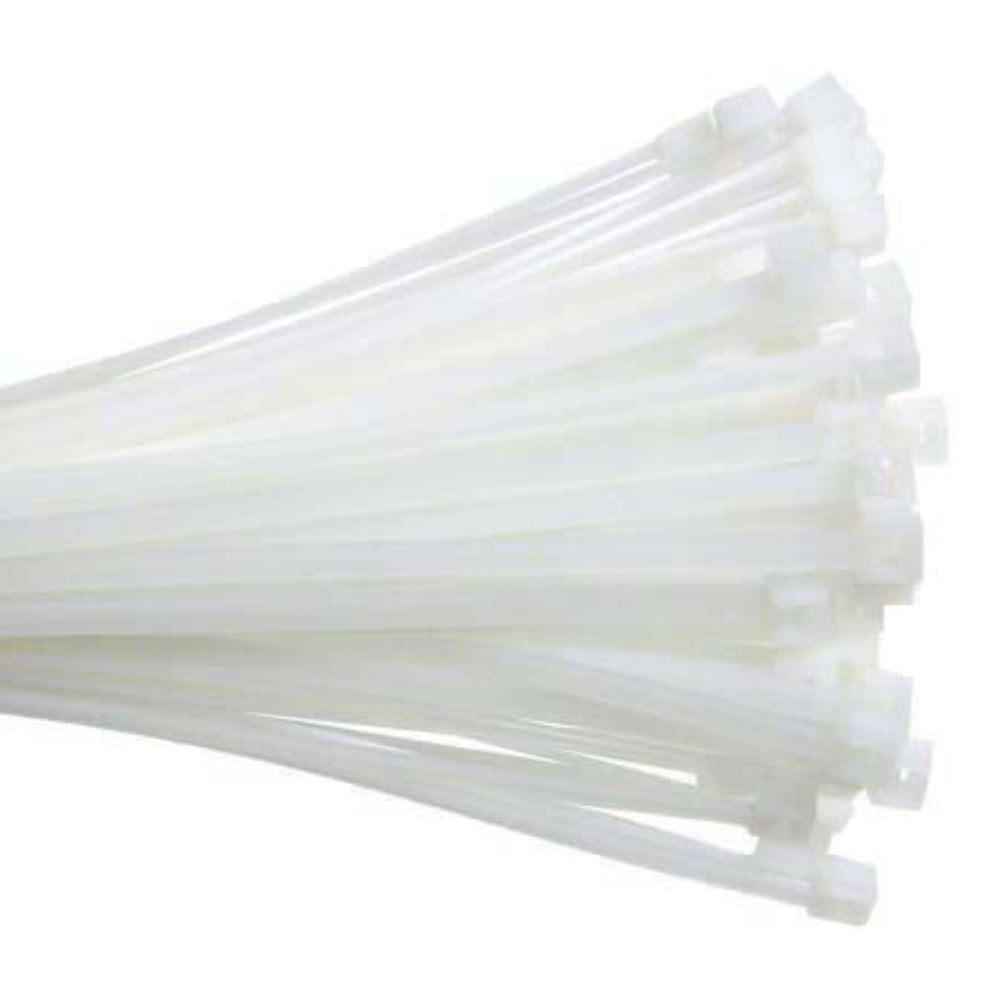 A pile of clear nylon cable ties.