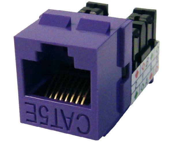 Purple cat5e high-density u-style unshielded keystone jack.