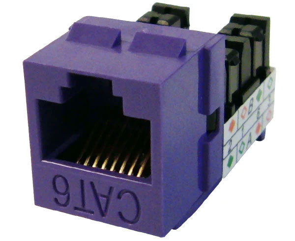 Purple cat6 high-density u-style unshielded keystone jack.