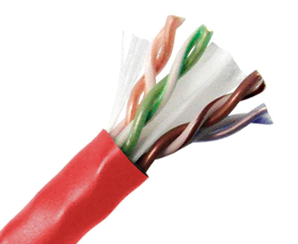 CAT6 plenum bulk ethernet cable with red jacket.