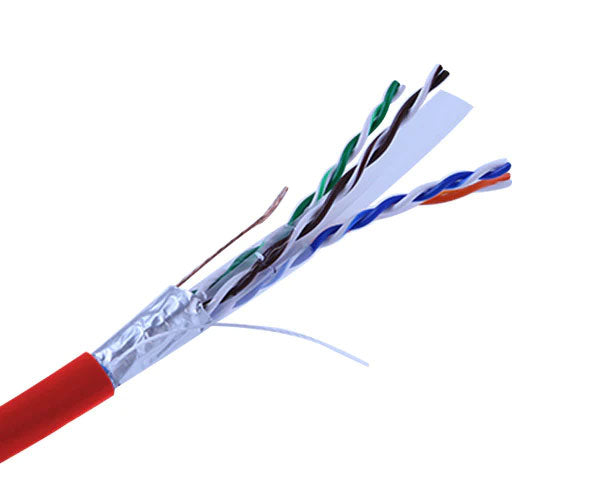 CAT6 Shielded Stranded CM Rated Bulk Ethernet Cable with red jacket.