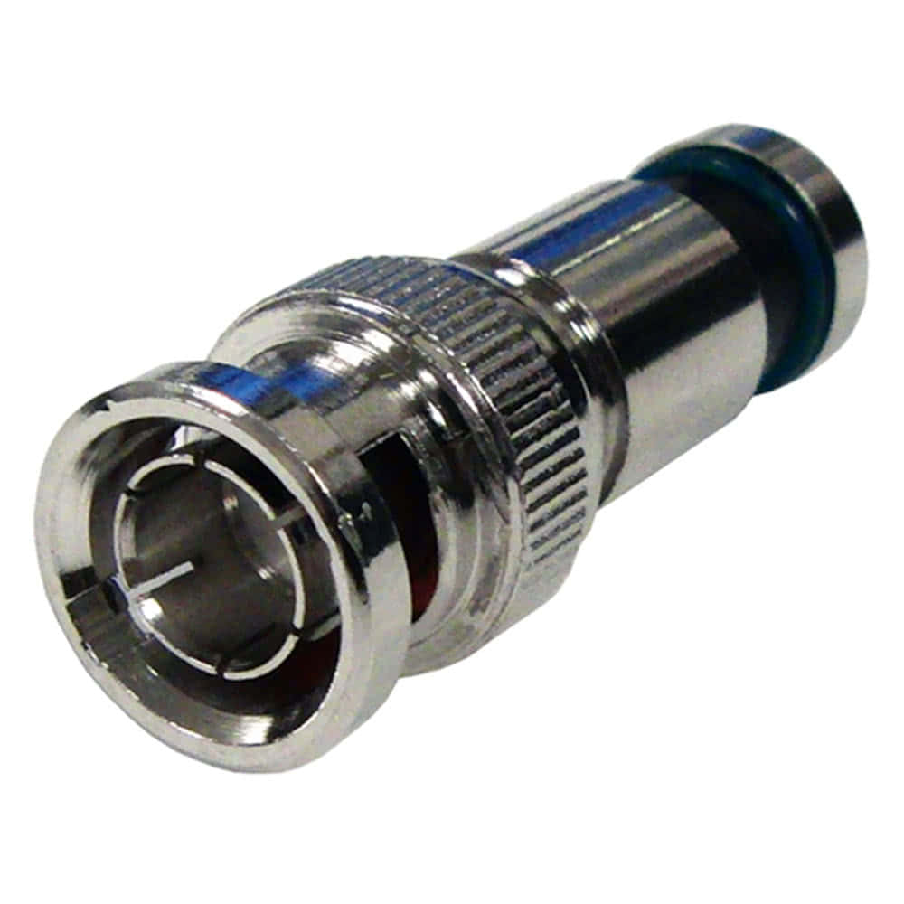 An RG59 BNC compression connector with a black ring.
