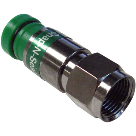 An rg6 f-type connector with green ring.