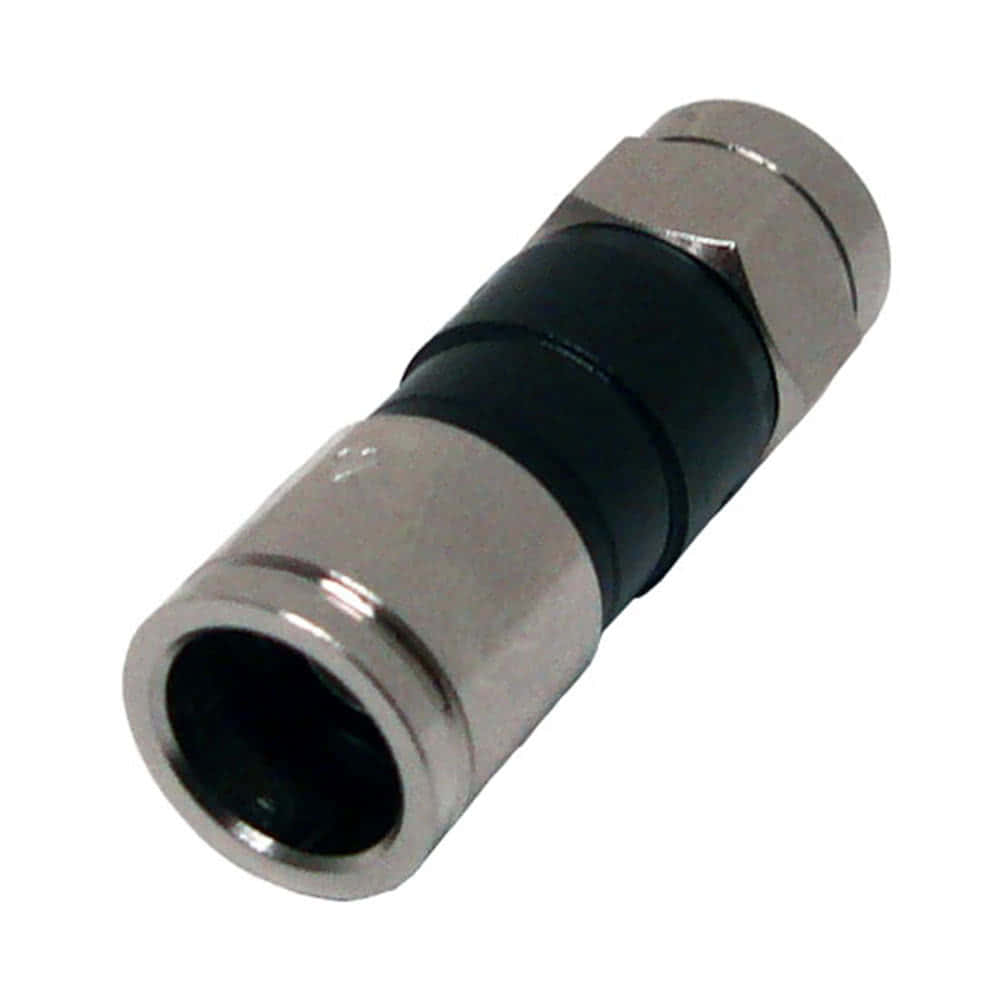 An rg6 f-type compression connector with standard shielding and black ring.