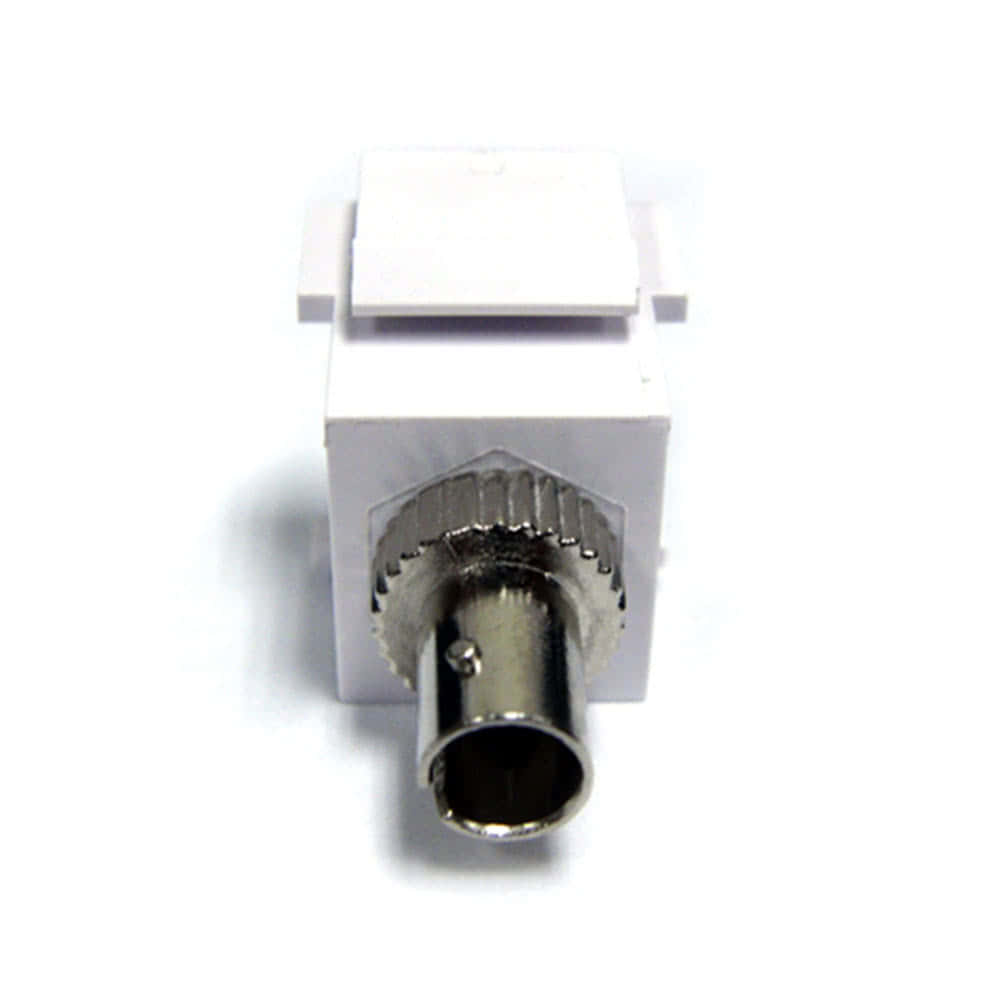 High-density white fiber keystone jack featuring a metal ST connector