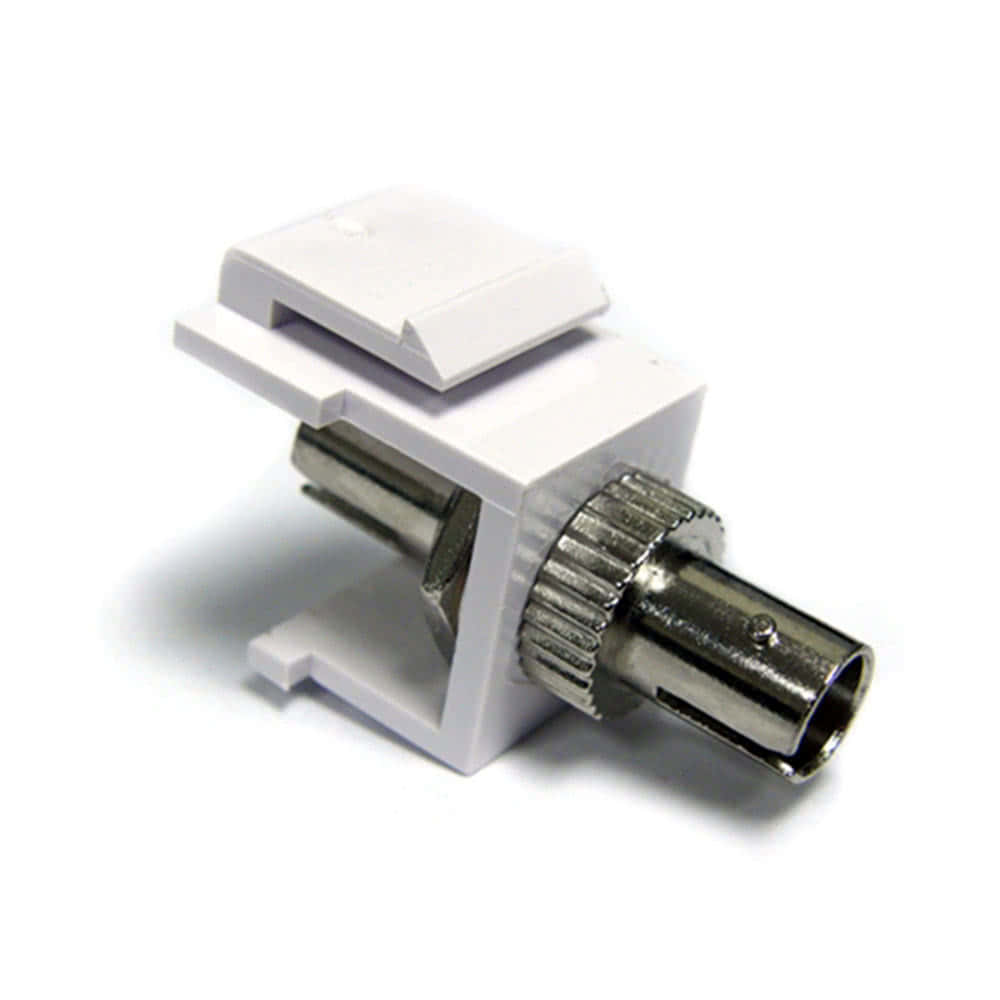 Single-mode ST simplex fiber keystone jack in white with metallic coupling