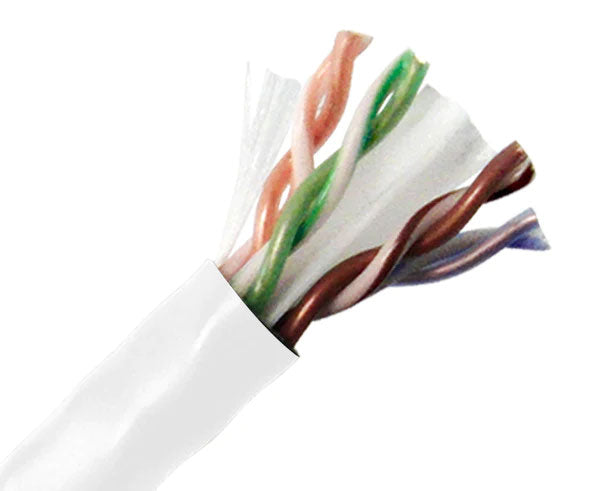 CAT6 plenum bulk ethernet cable with white jacket.