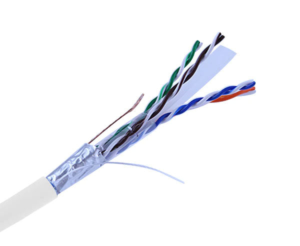 CAT6 Shielded Stranded CM Rated Bulk Ethernet Cable with white jacket.