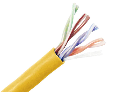 CAT5E plenum bulk ethernet cable with yellow jacket.