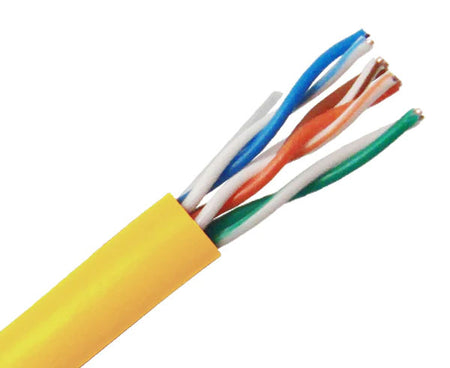 CAT5E CM rated bulk ethernet cable with yellow jacket.