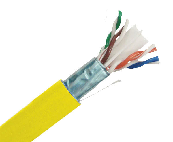 CAT6 shielded plenum bulk ethernet cable with yellow jacket.