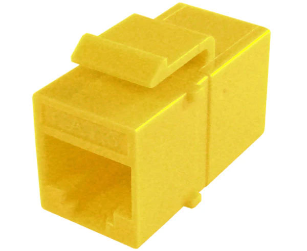 Yellow cat6 inline coupler with keystone latch.